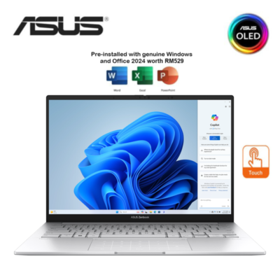 Asus Zenbook 14 OLED UX3405C-APZ346WS 14" 3K Laptop Foggy Silver ( CU9-285H, 32GB, 1TB SSD, Intel Arc, W11, HS+M365 )